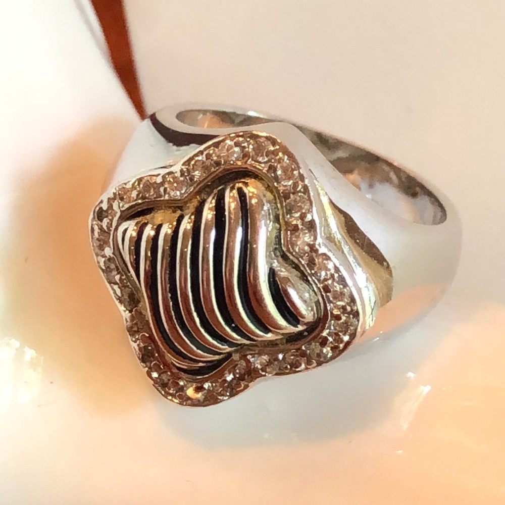 Silver and rhinestone cocktail ring. Tarnish Resistant
